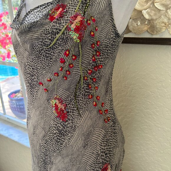 Vintage Lapis Silk Animal Print & Sequin Maxi Dress - Picture 4 of 9